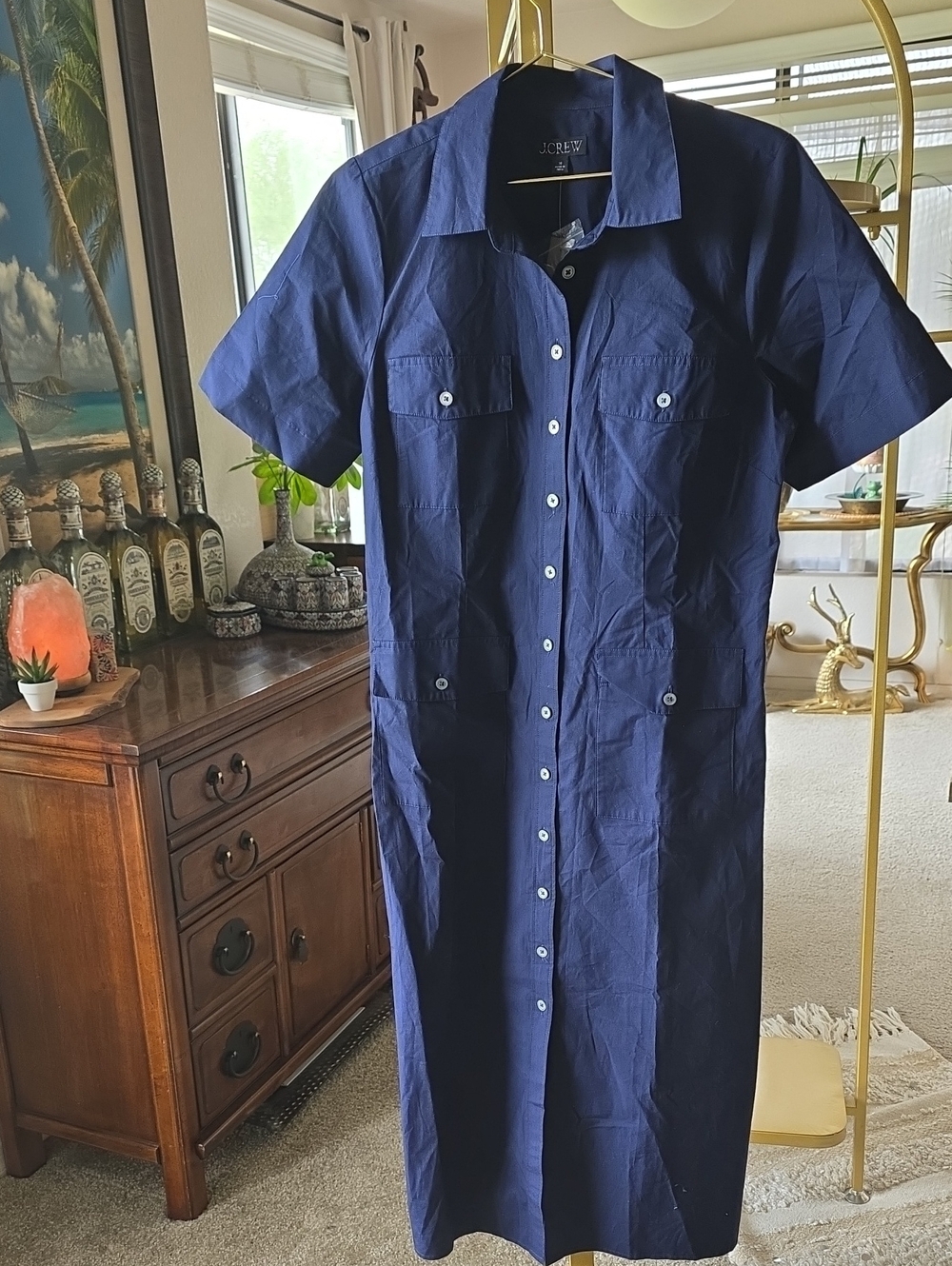 Utility midi shirt-dress in cotton J. Crew Navy Short-Sleeve Shirt Dress 10 - Picture 2 of 6